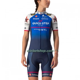 Fietskleding Dames (Fietsshirt + Korte Koersbroek) 2022 Quick-Step Alpha Vinyl - Blauw Wit